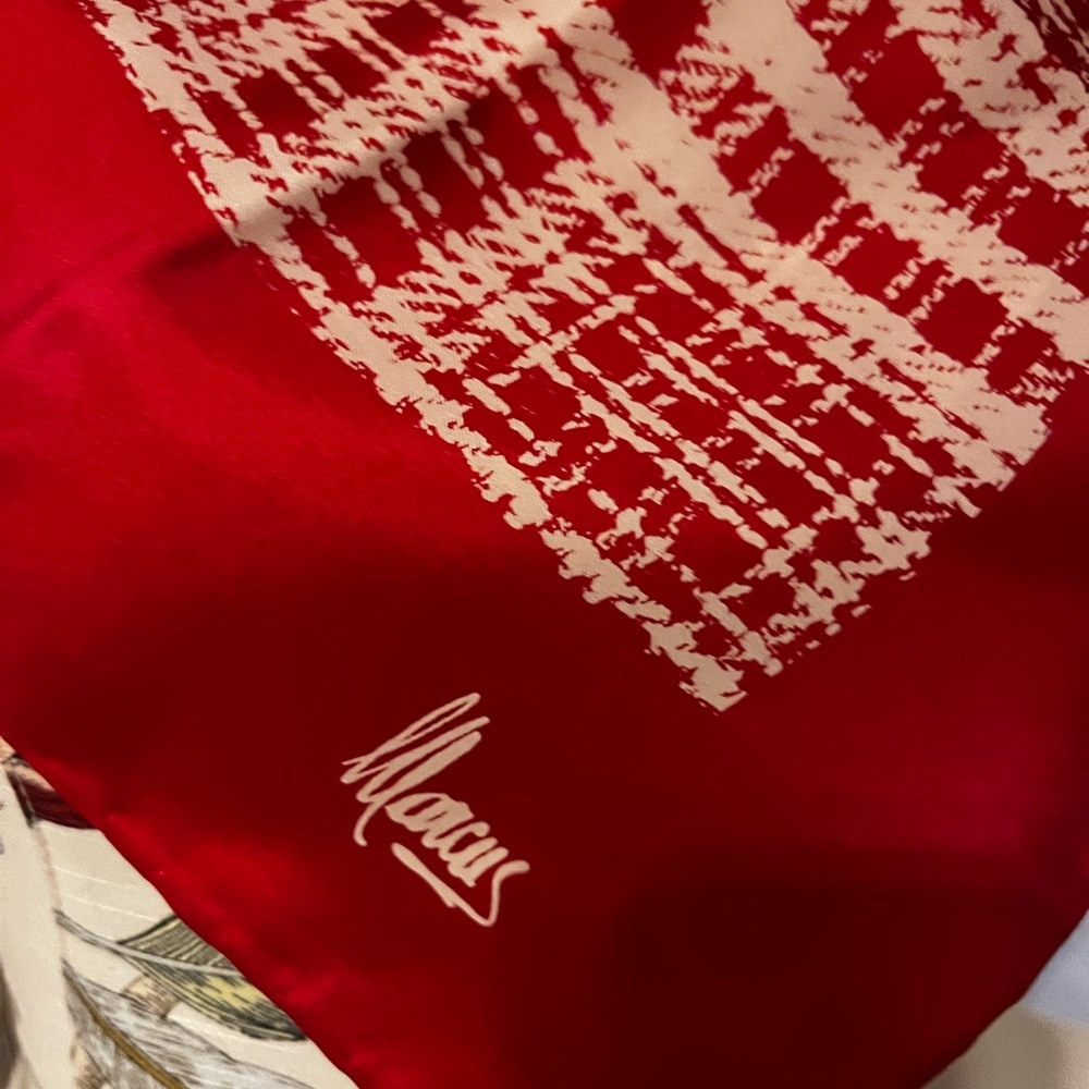 Maus Red Silk Scarf with White Print